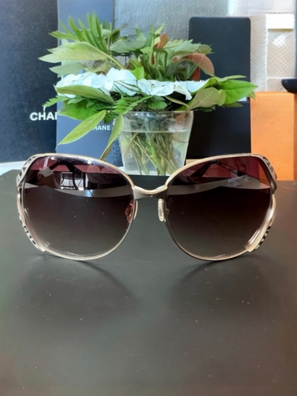 💞BARTON PERREIRA Oversized Sunglasses Leopard Gold Frame Smokey Topaz 63-14-120